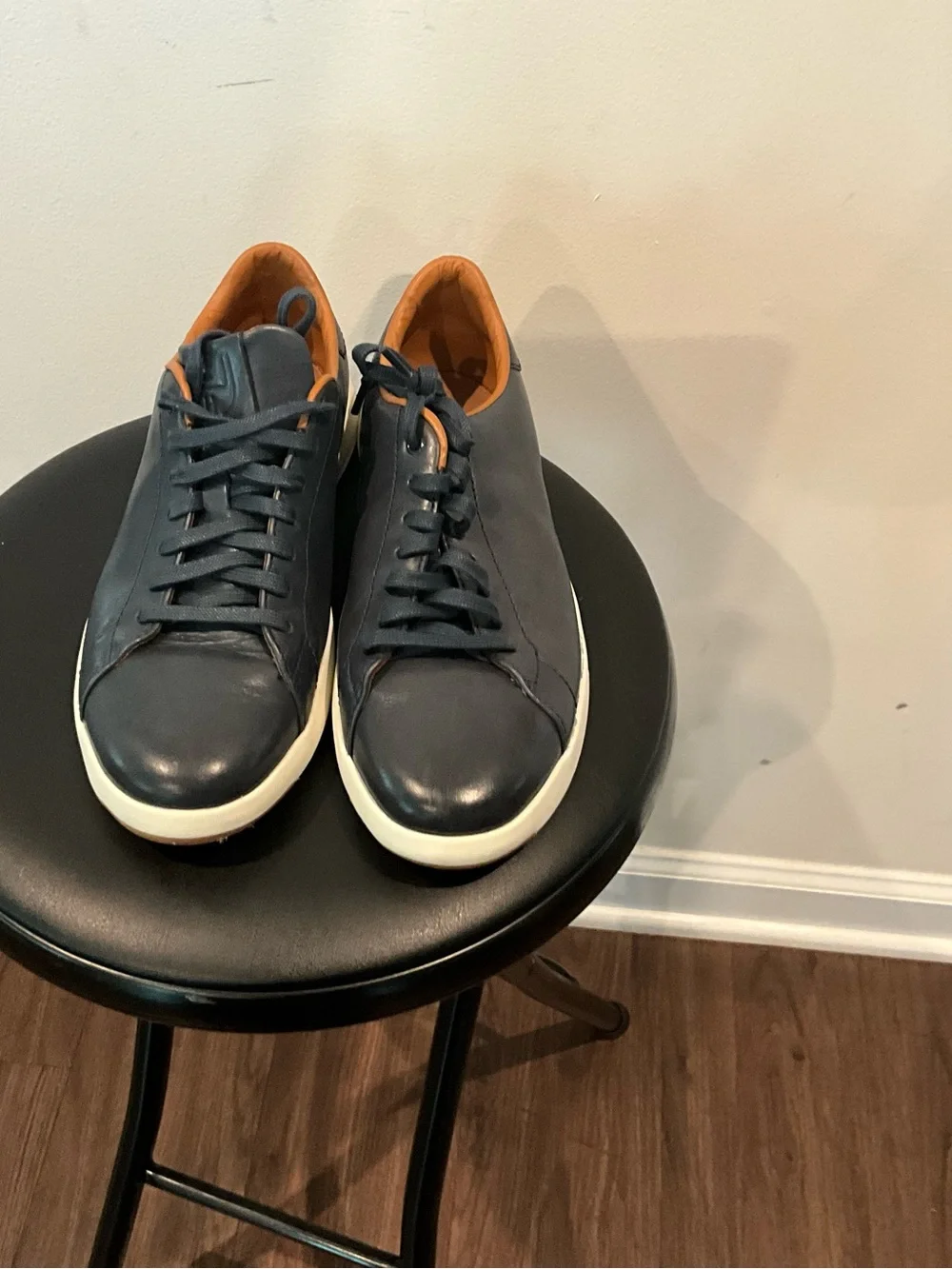 Cole Haan Navy Leather Sneakers with Tan Interior